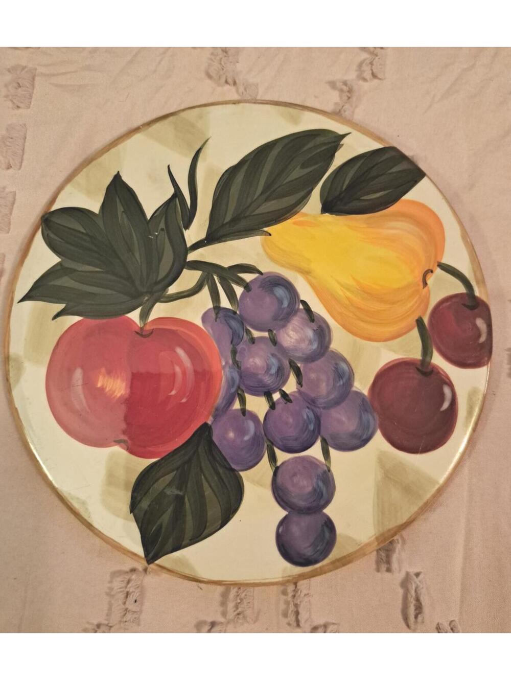 Vintage Tabletops Gallery Tuscan Fruit Hand Painted Trivet/Plant Plate 8"